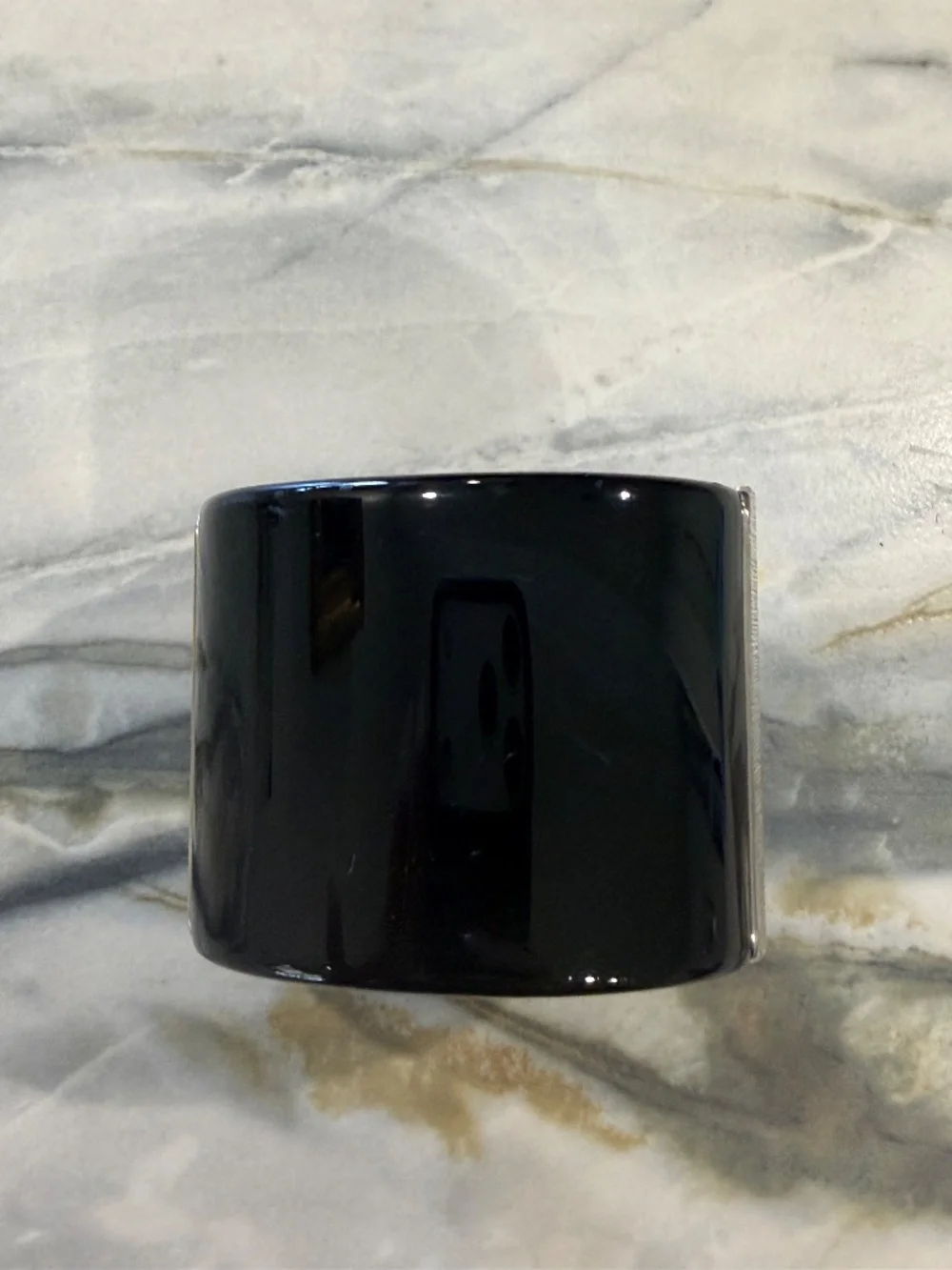 Chanel Black Resin wide cuff bracelet with interlocking CC crystal logo